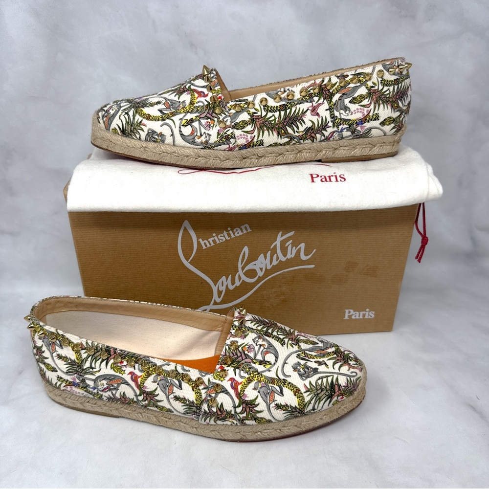 Christian Louboutin Loubi Jungle Ares Spike Studded Flat Espadrille Shoes 41